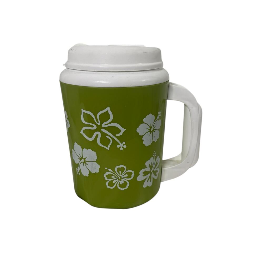 Rare Thermo Serv Hibiscus Floral Avocado Insulate Travel Cup 32 oz.